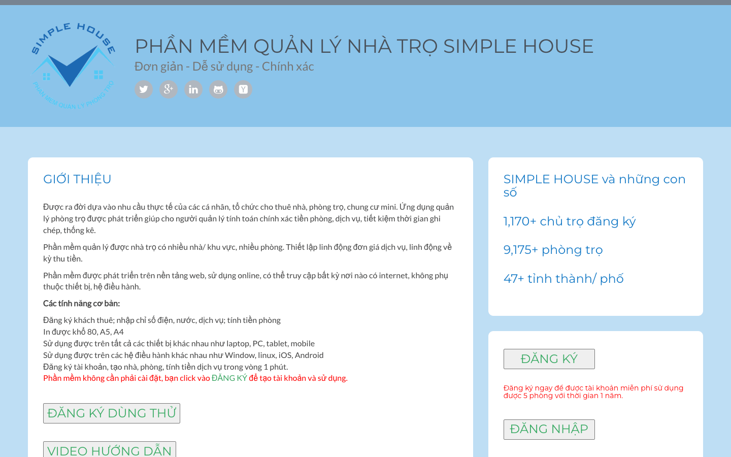 Screenshot of the Simple House website homepage showing their Vietnam rental management software